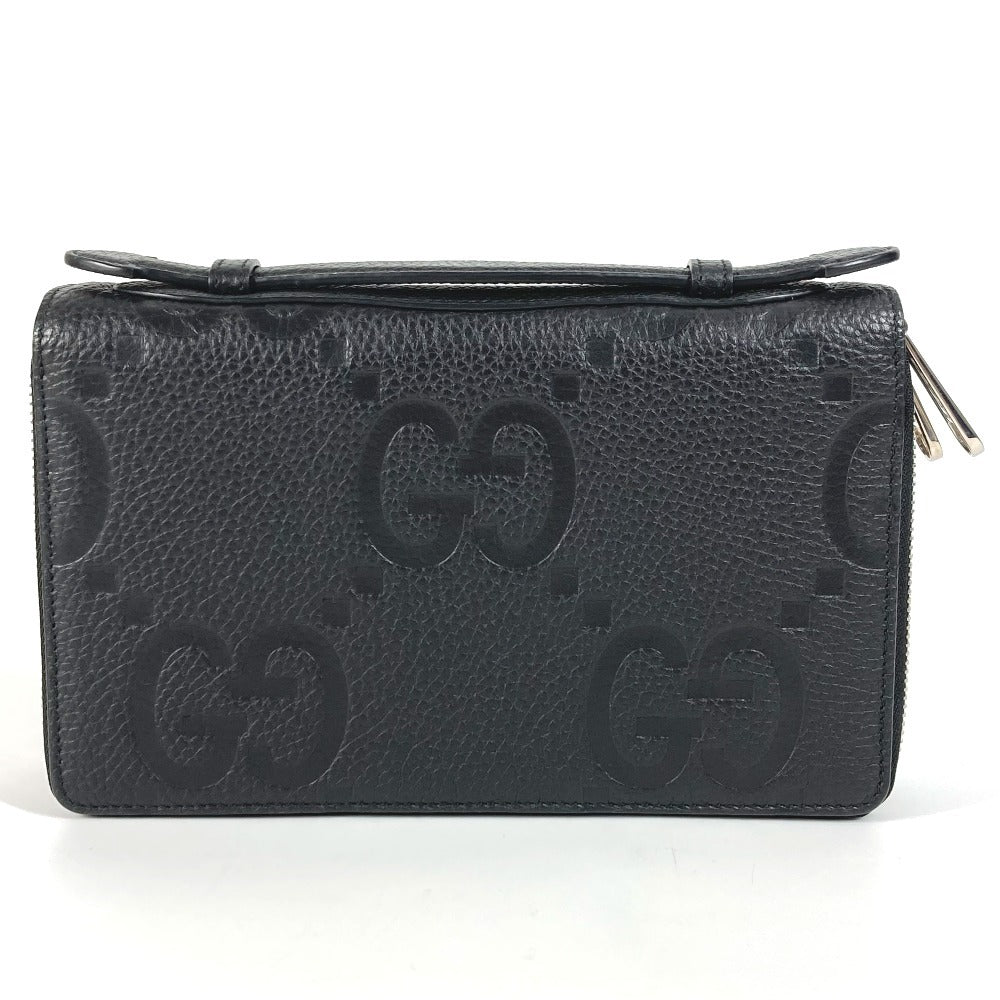 GUCCI Long Wallet Purse 751760 leather black Jumbo GG Travel Document Case