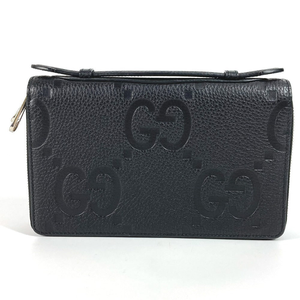 GUCCI Long Wallet Purse 751760 leather black Jumbo GG Travel Document Case