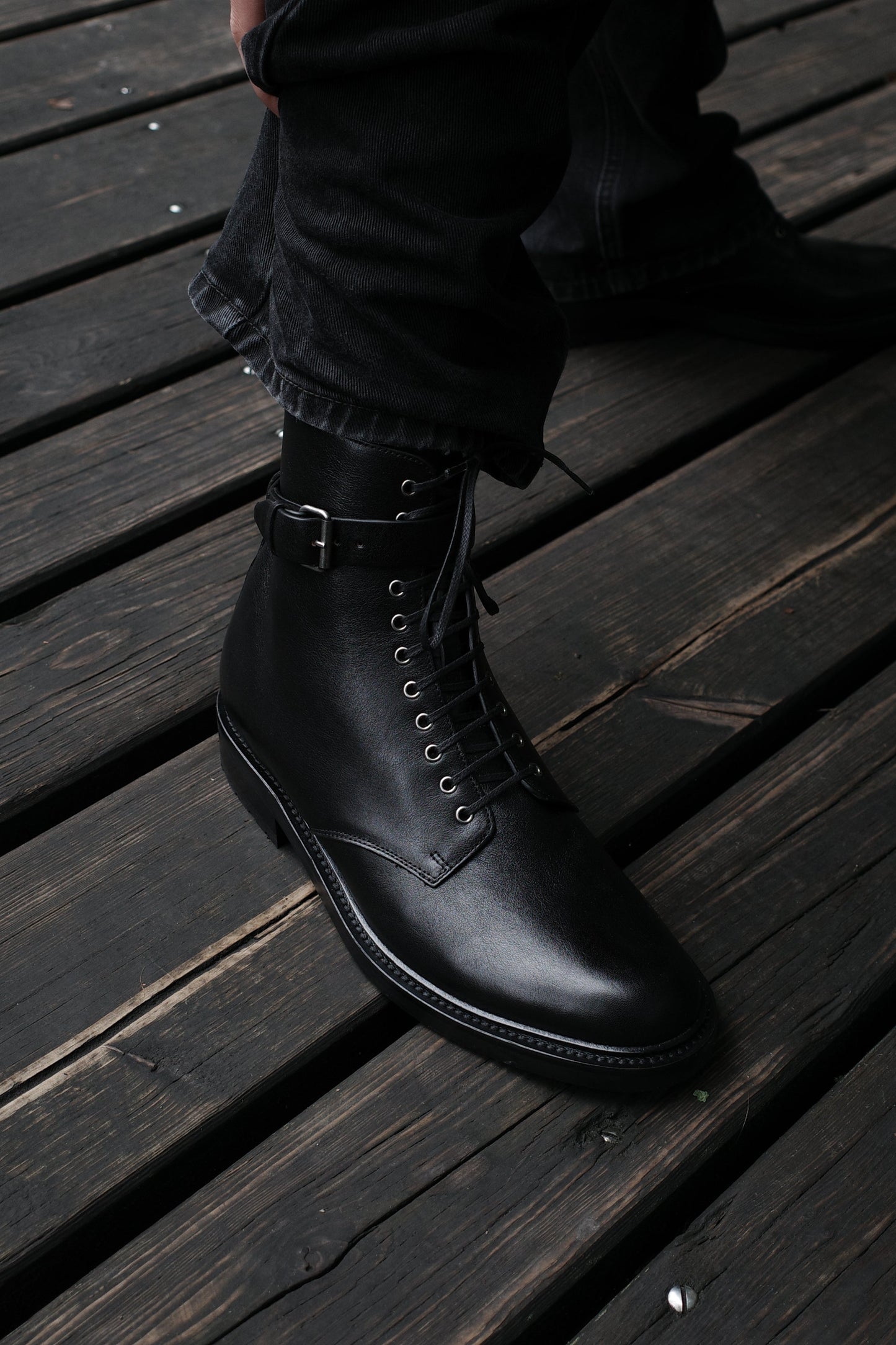 SAINT LAURENT Army Buckled Ankle Boots Black