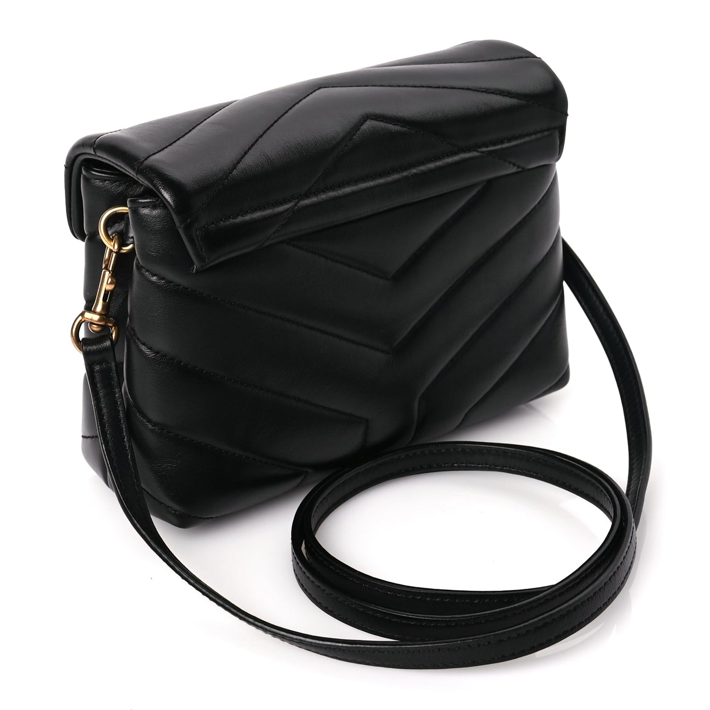 Saint Laurent Calfskin Y Quilted Monogram Toy Loulou Crossbody Bag Black