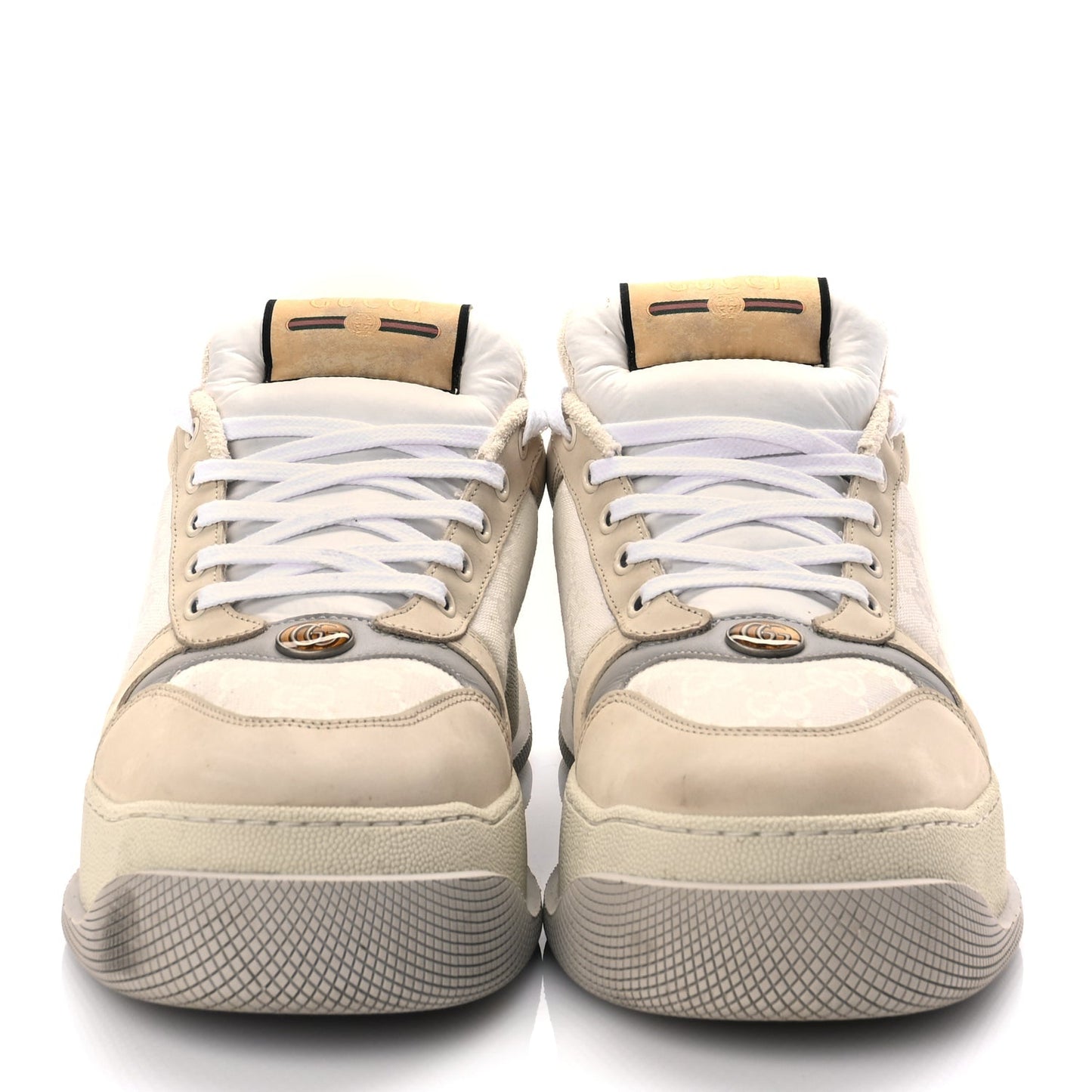 Gucci GUCCI Lame Canvas Nubuck GG Monogram Mens Screener 50mm Sneakers 8 Grey White