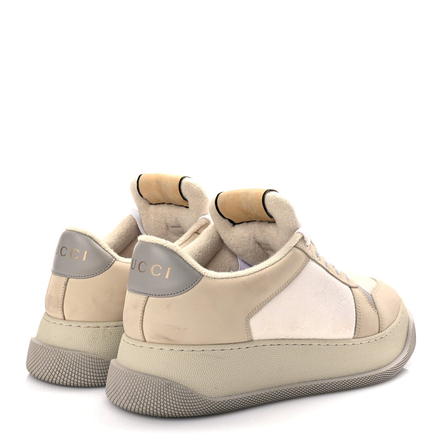 Gucci GUCCI Lame Canvas Nubuck GG Monogram Mens Screener 50mm Sneakers 8 Grey White