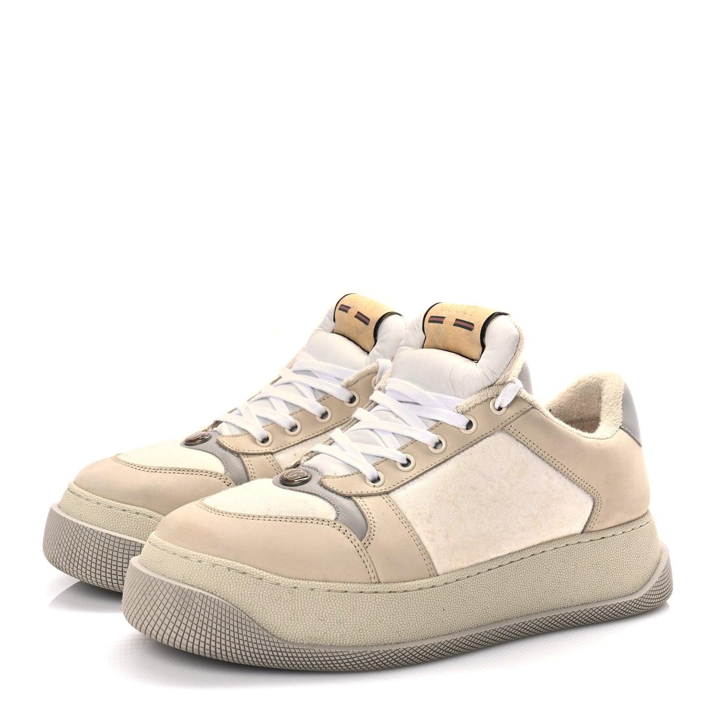 Gucci GUCCI Lame Canvas Nubuck GG Monogram Mens Screener 50mm Sneakers 8 Grey White