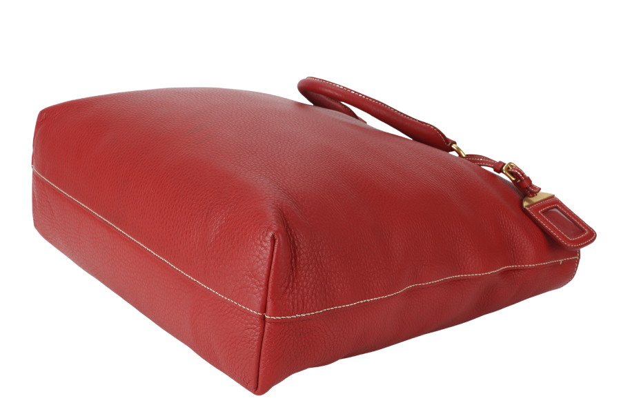 PRADA CONVERTIBLE VERTICAL TOTE RED GRAINED CALF LEATHER GOLD HARDWARE WITH DUST COVER AND STRAP