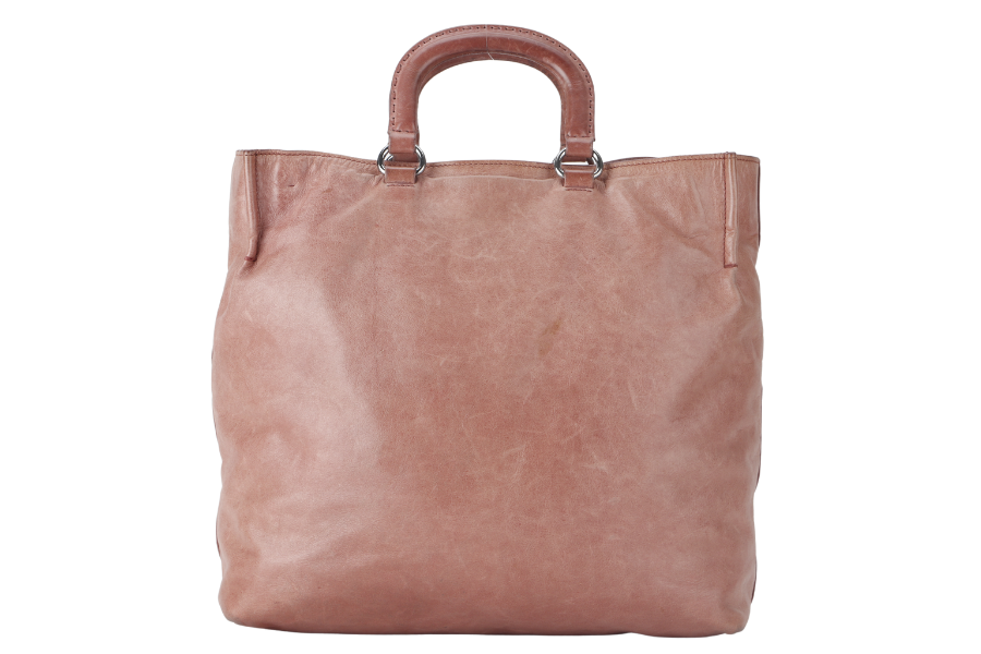 PRADA SHOPPER BAG PINK AGED CALF LEATHER SILVER HARDWARE WITH STRAP AND DUST COVER