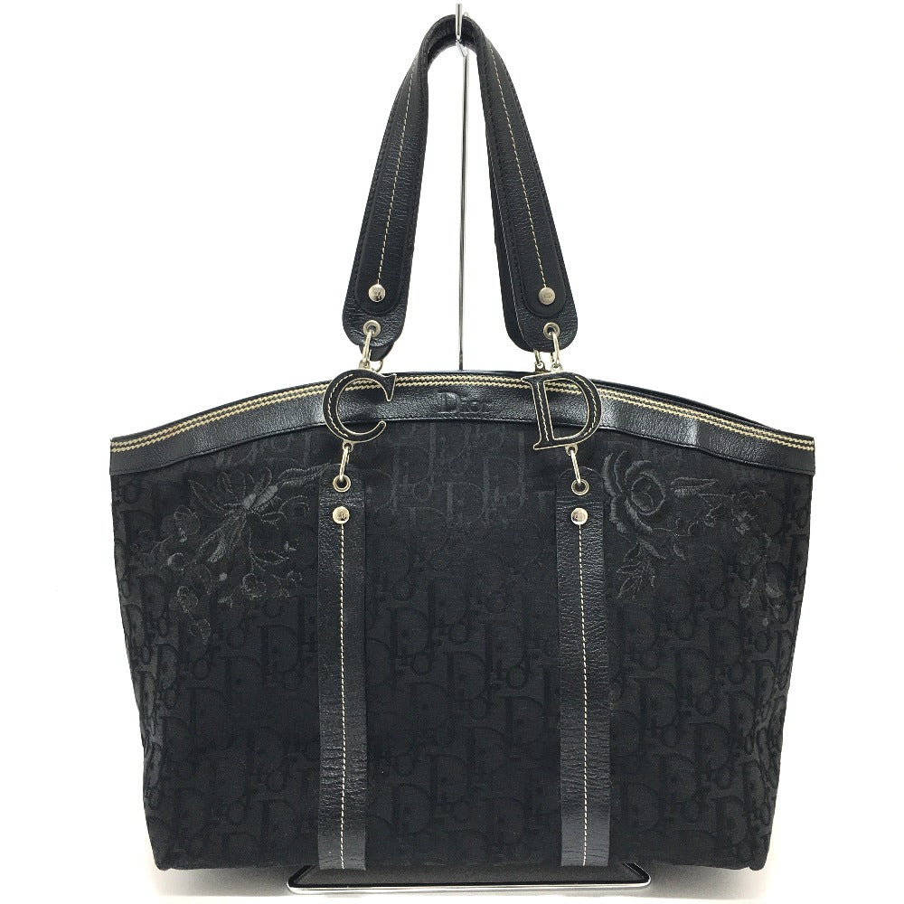 Christian Dior Tote Bag Canvas / leather black Flower embroidery Trotter Women