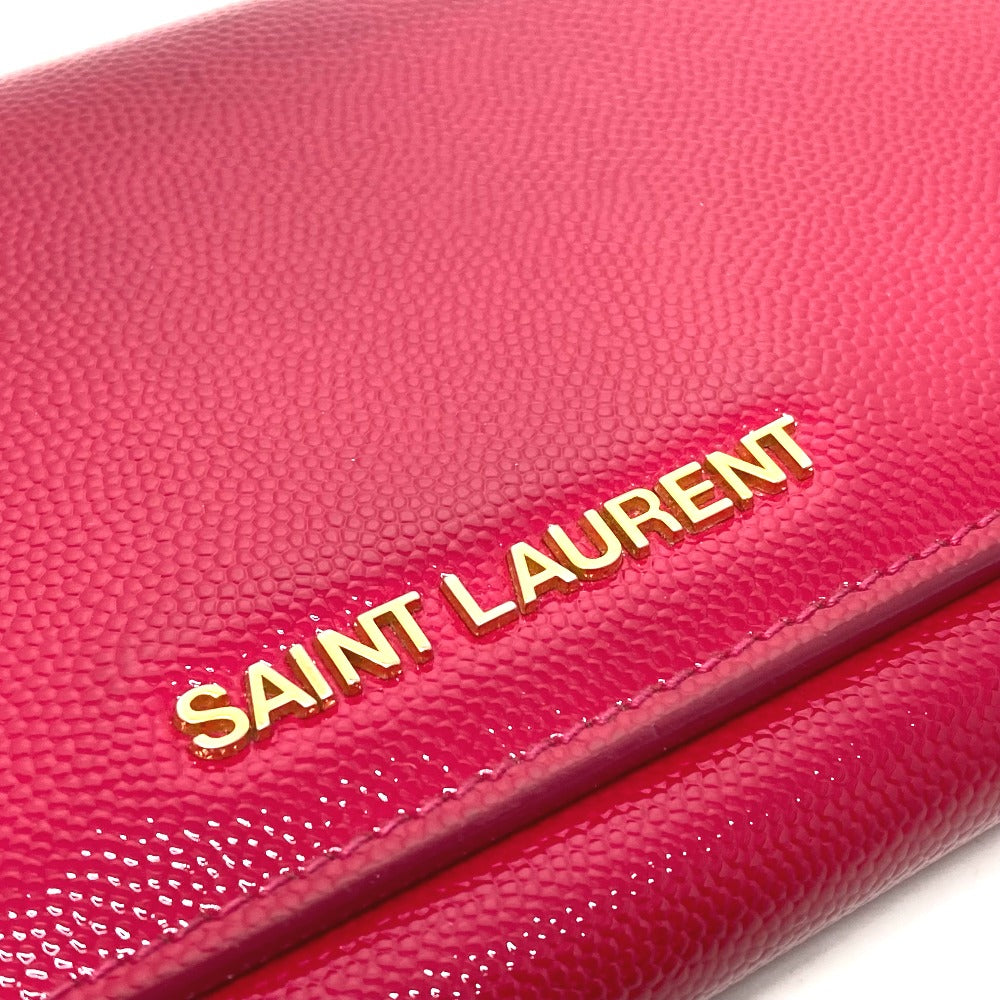 SAINT LAURENT PARIS Long Wallet Purse 340839 enamel pink logo Women