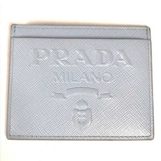 PRADA Card Case leather Light blue Embossed logo Women