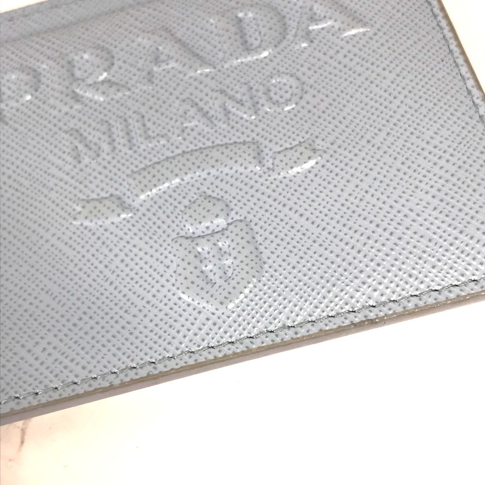 PRADA Card Case leather Light blue Embossed logo Women