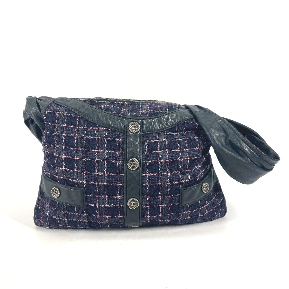 CHANEL Shoulder Bag Tweed, Leather Navy Button CC COCO Mark Girl chanel