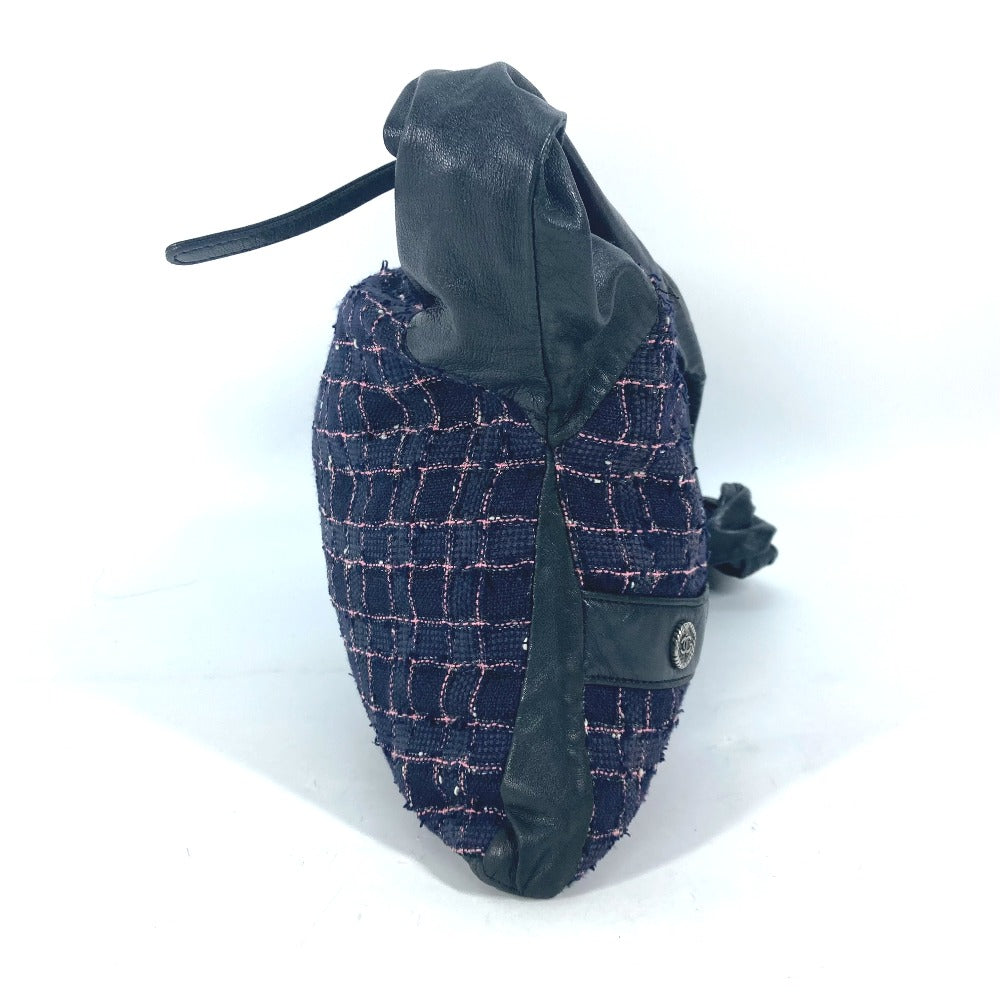 CHANEL Shoulder Bag Tweed, Leather Navy Button CC COCO Mark Girl chanel