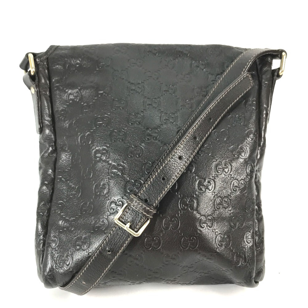 GUCCI Shoulder Bag 223666 Sima leather Dark brown Guccisima GG mens