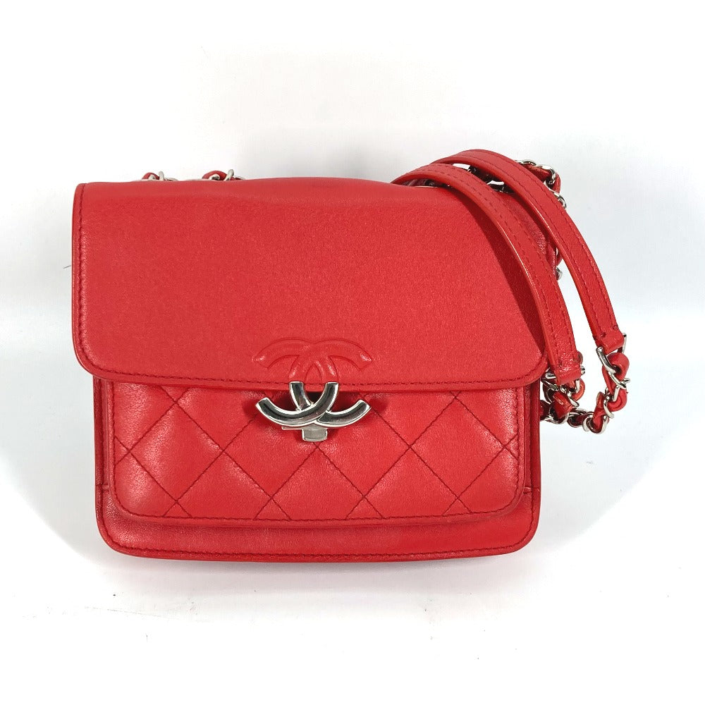 CHANEL Shoulder Bag leather Red WChain Double CC COCO Mark