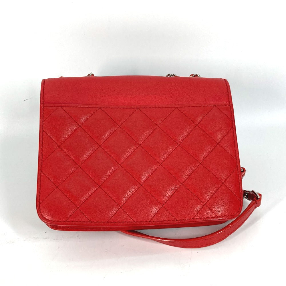 CHANEL Shoulder Bag leather Red WChain Double CC COCO Mark