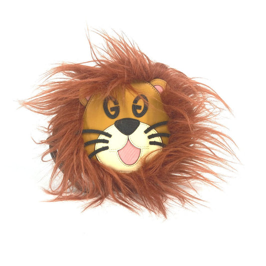 GUCCI Clutch bag 704806 Fur, Leather, Suede Brown GG Lion Lion Round Women