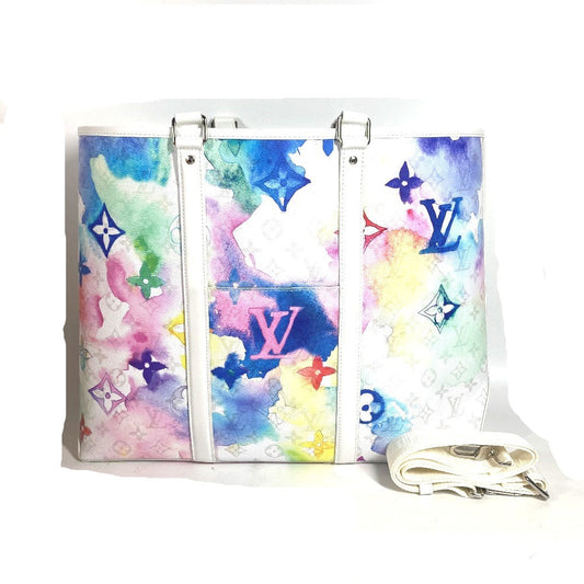 LOUIS VUITTON Tote Bag M45754 leather white watercolor monogram Weekend Tote GM unisex(Unisex)