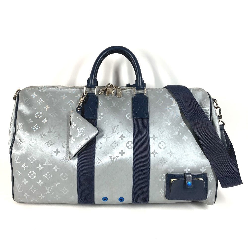 LOUIS VUITTON Boston Duffel bag M44170 Leather / canvas Silver Monogram satellite Keepall ・bandouliere 50