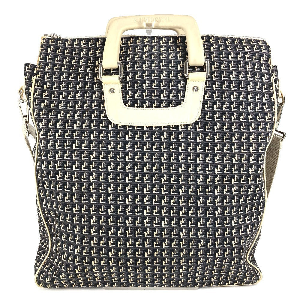 CHANEL Shoulder Bag Leather / canvas black Clover logo
