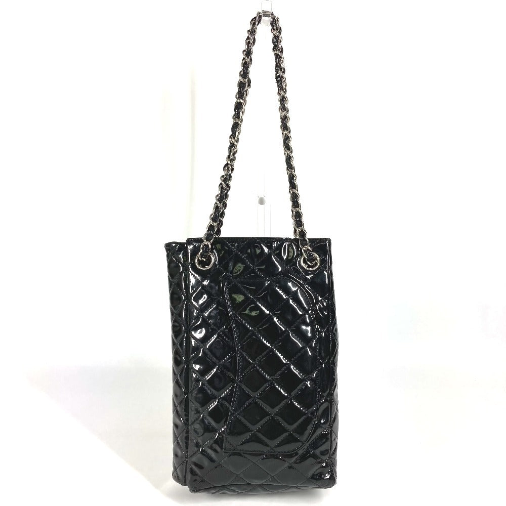 CHANEL Shoulder Bag enamel black CC COCO Mark logo vertical Upside Down Matelasse