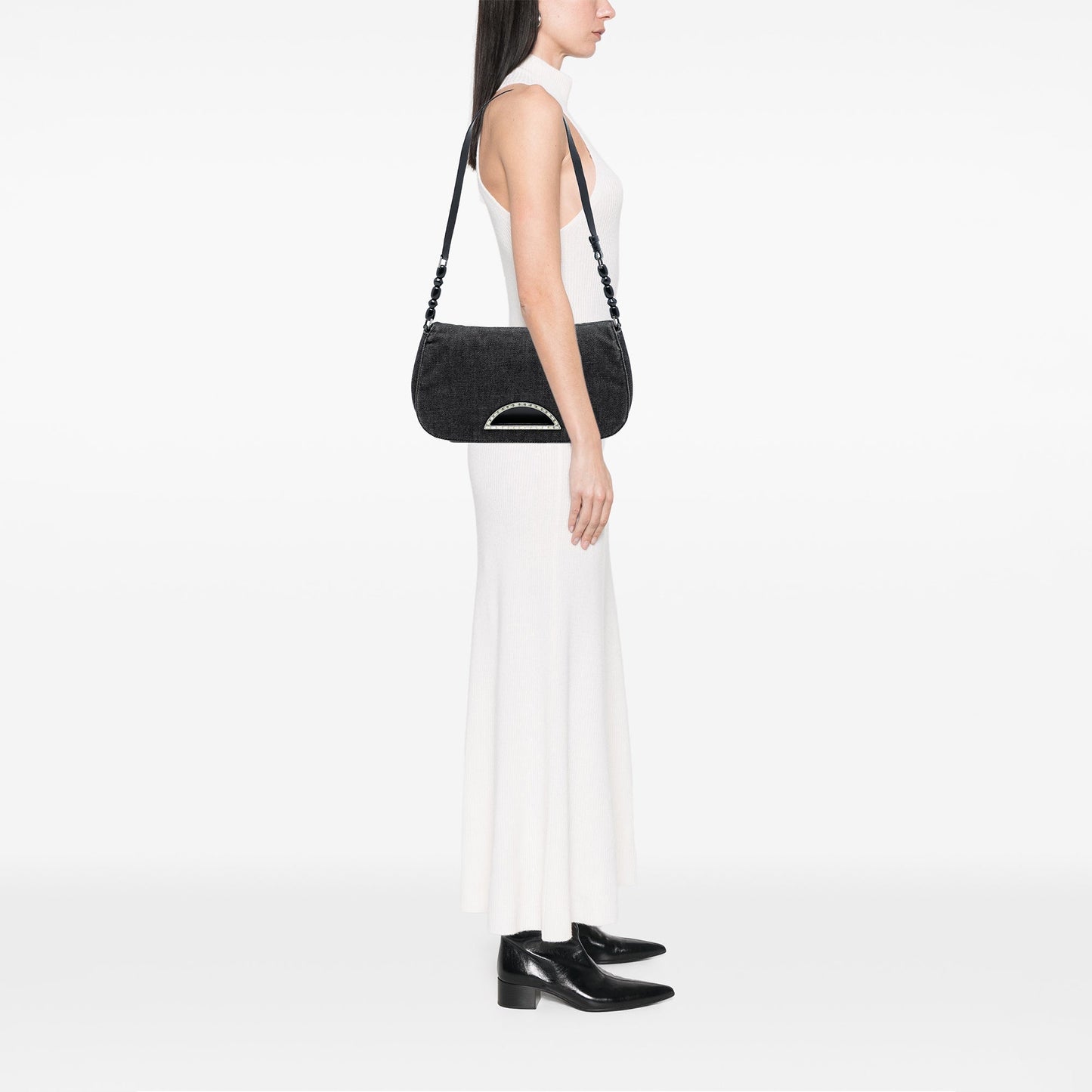 Gray Dior Denim Malice Flap Shoulder Bag