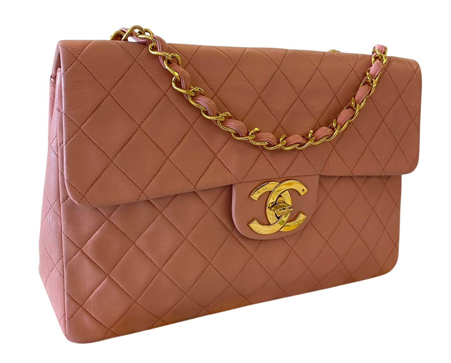 Chanel  90s Barbie Pink Lambskin Maxi 24K Gold Hardware