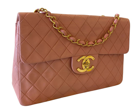 Chanel  90s Barbie Pink Lambskin Maxi 24K Gold Hardware