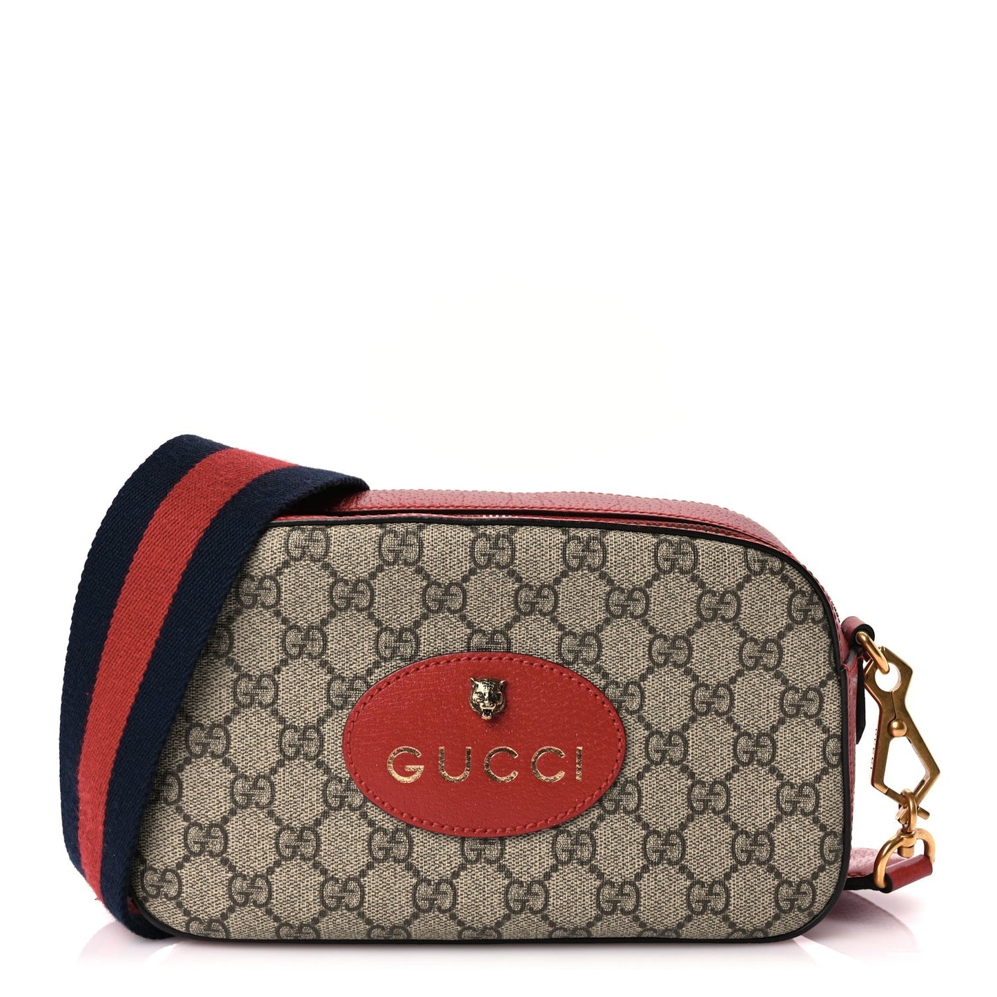 Gucci GG Supreme Monogram Web Neo   Shoulder Bag Beige Red