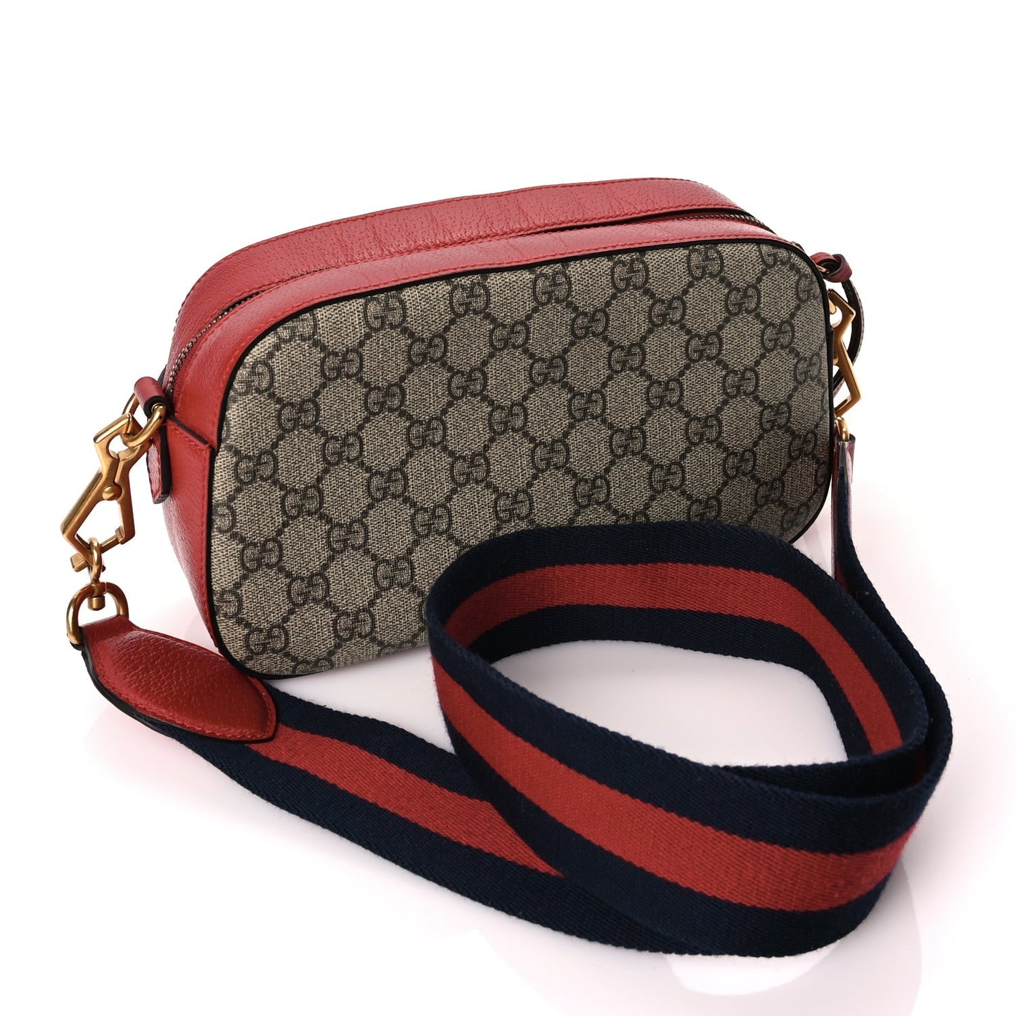 Gucci GG Supreme Monogram Web Neo   Shoulder Bag Beige Red