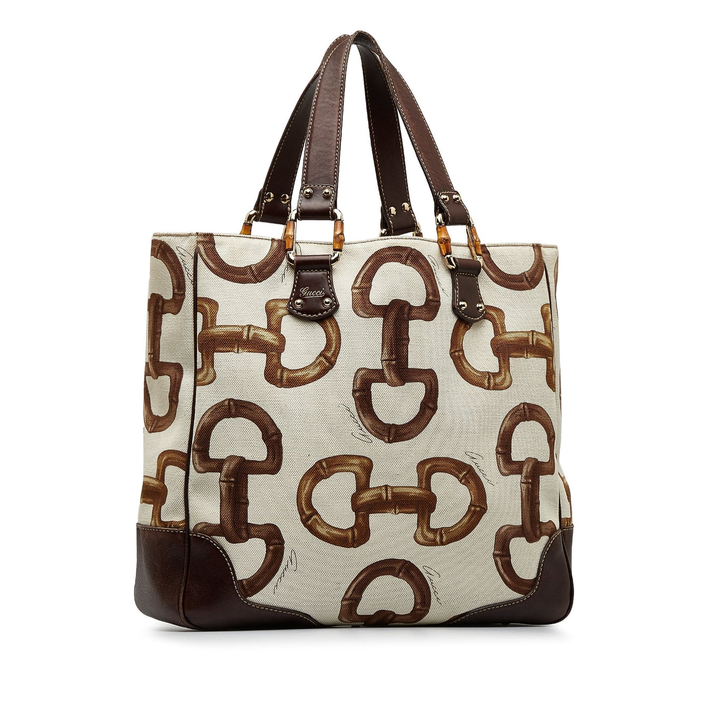 Gucci Horsebit White Leather Canvas Tote