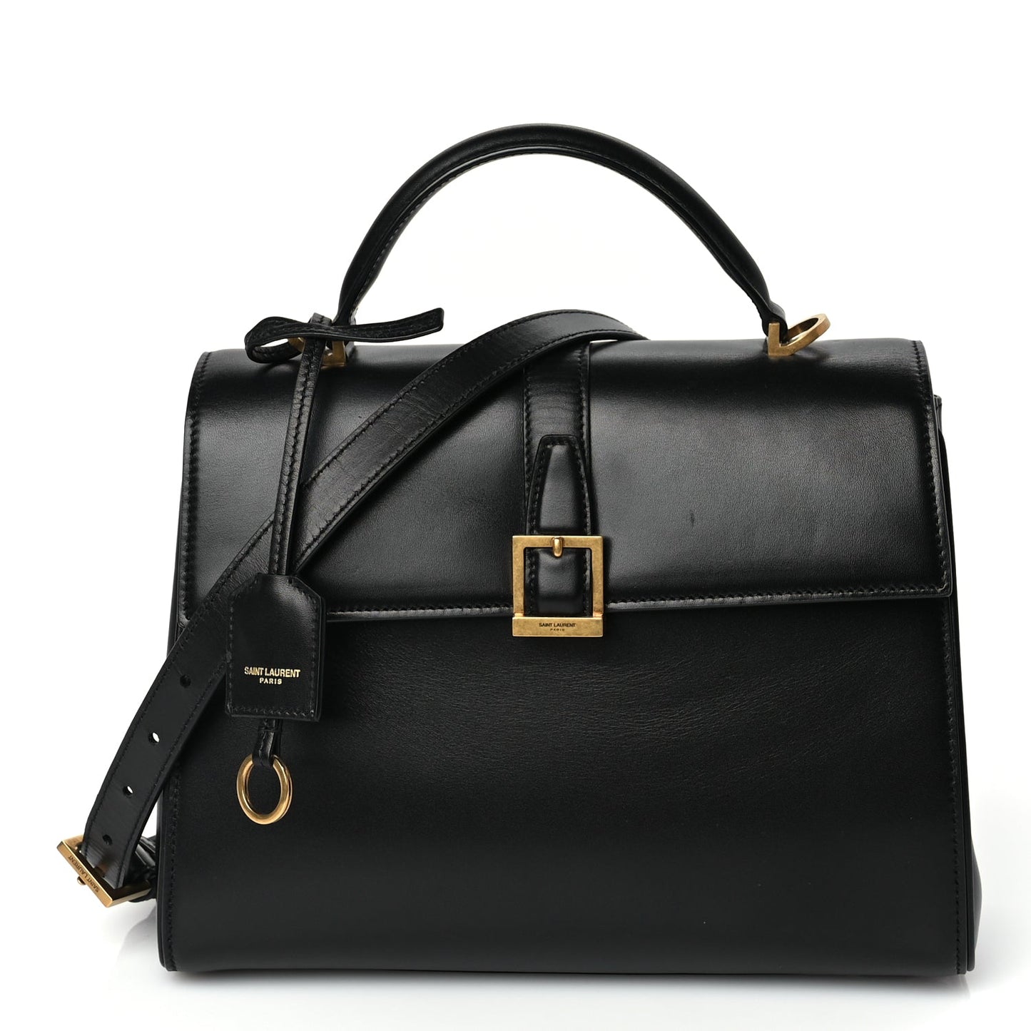 Saint Laurent Shiny Calfskin Le Fermoir Top Handle Bag Black