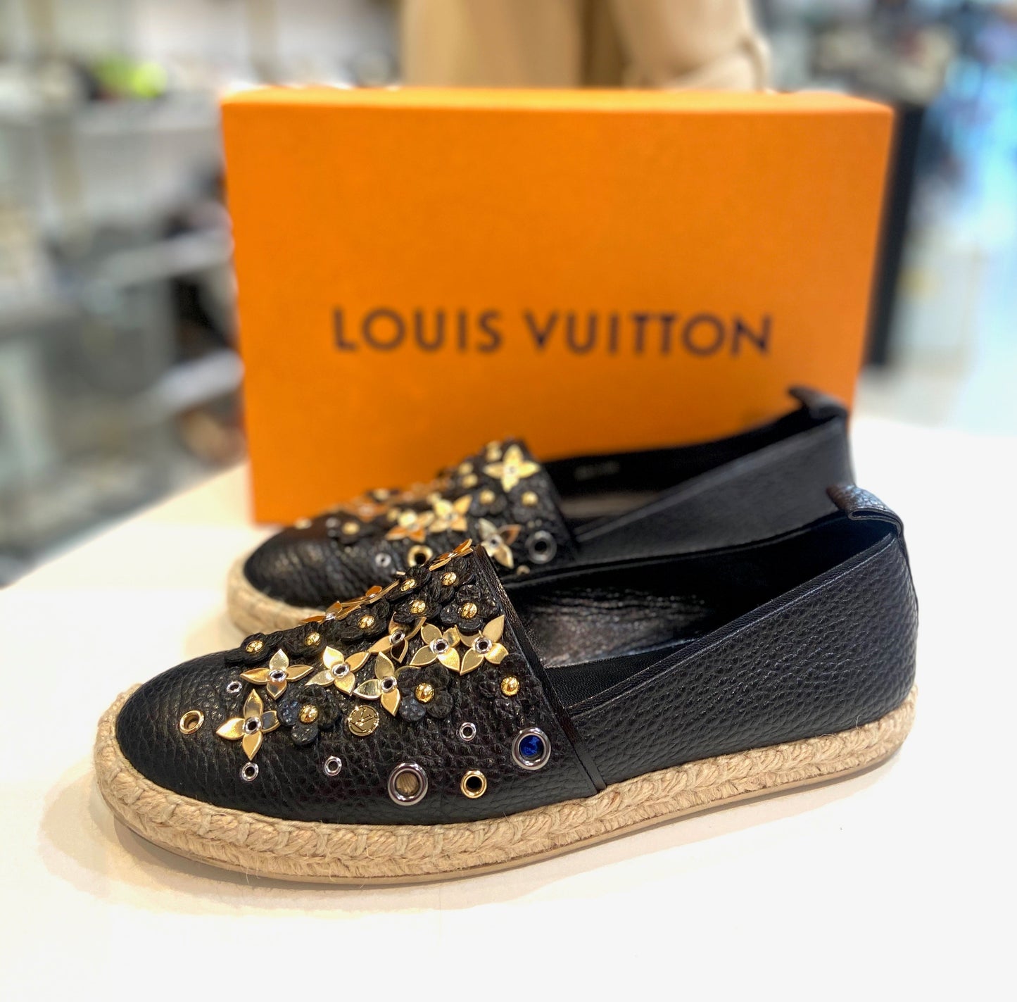 LOUIS VUITTON CALFSKIN LEATHER TROPICAL BLOOM ESPADRILLS