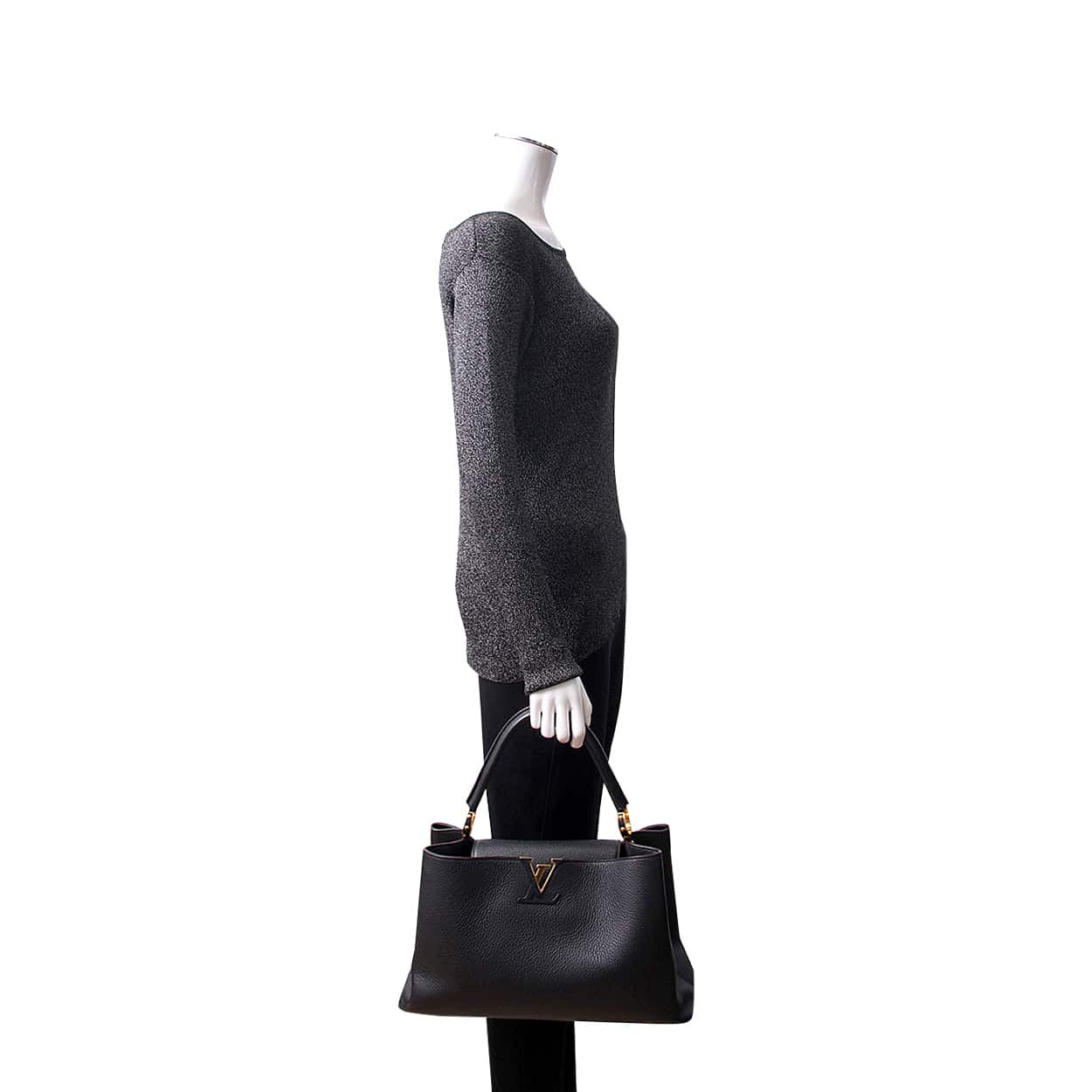 LOUIS VUITTON Leather Capucines GM Noir Handbag