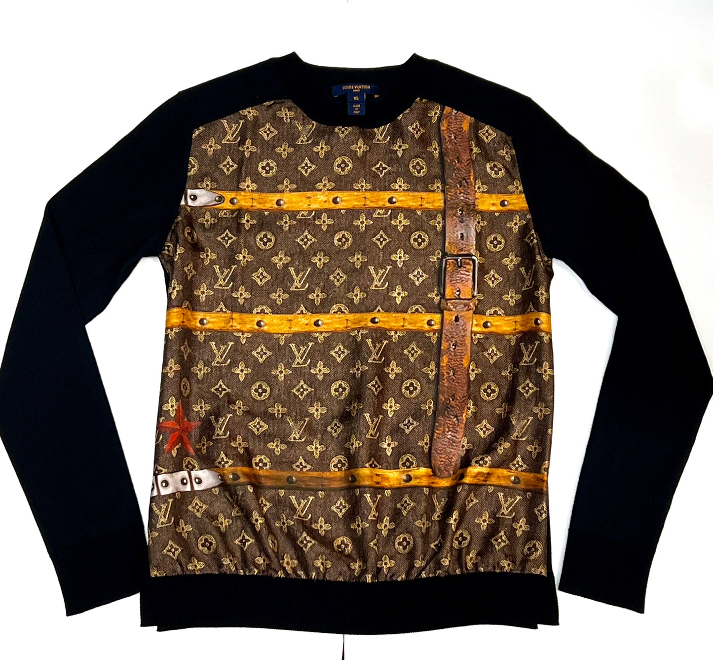 LOUIS VUITTON WOOL SILK TRUNK PRINT CREWNECK SWEATER