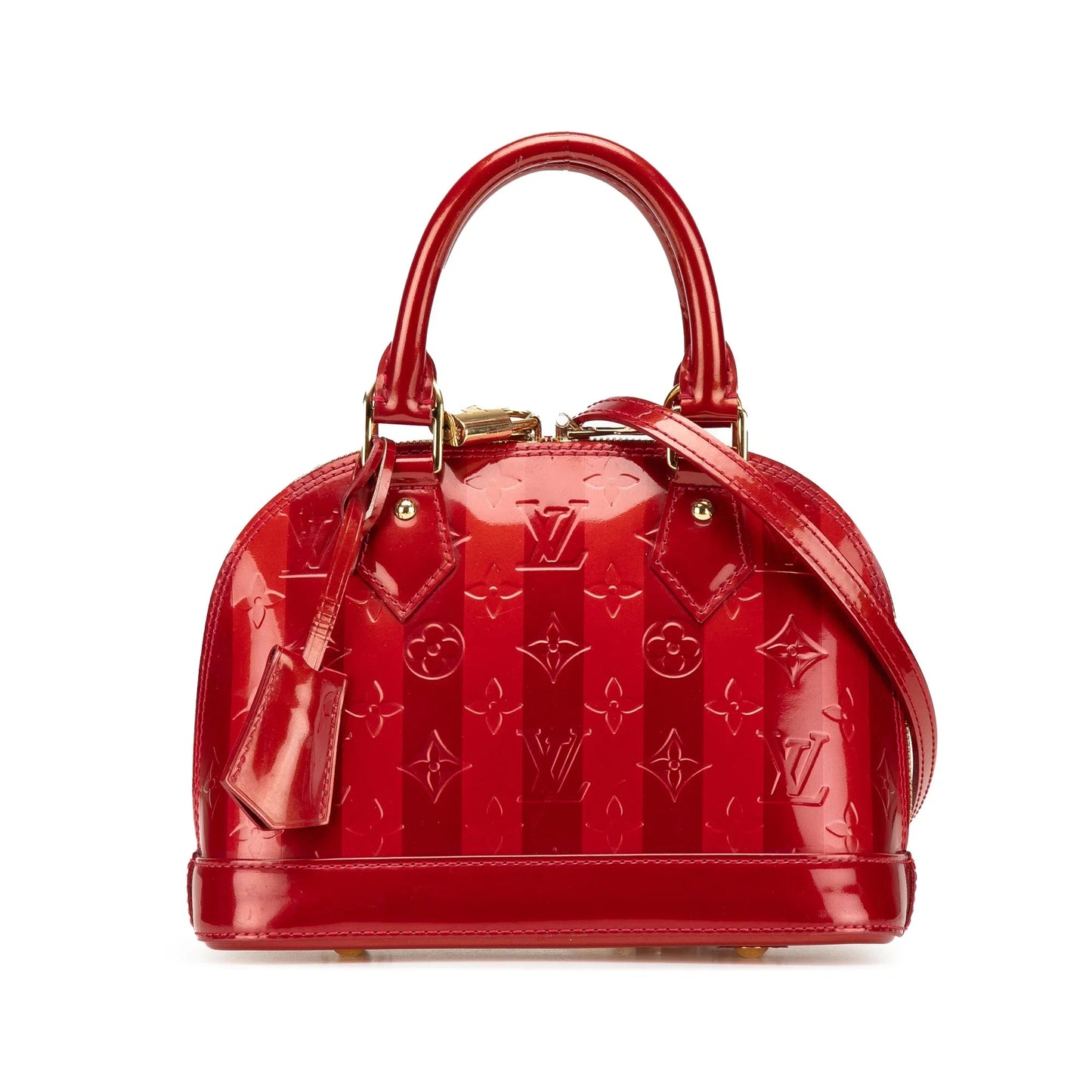 Red Louis Vuitton Monogram Vernis Rayures Alma BB Satchel