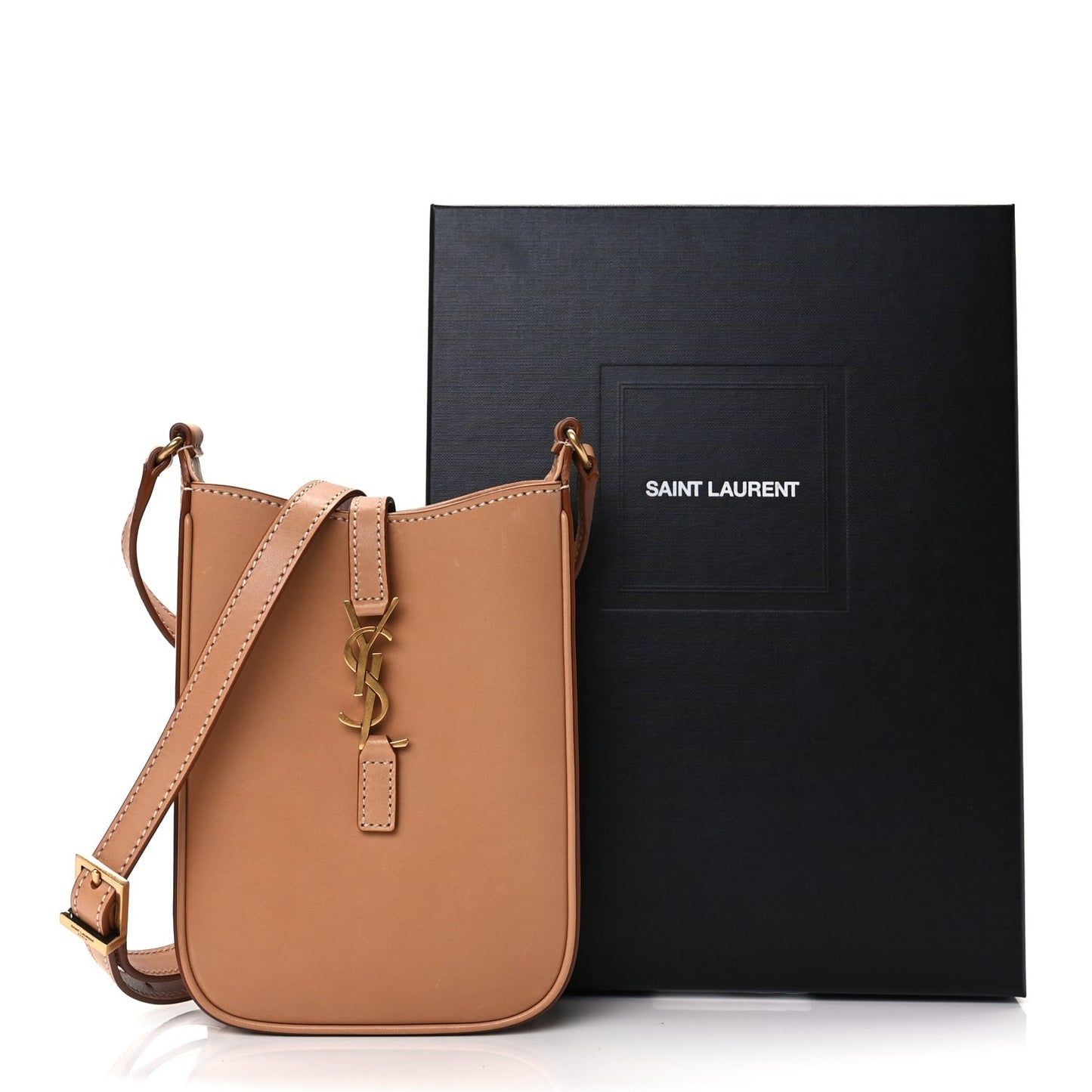 Saint Laurent Smooth Calfskin Le 5 A 7 Vertical Hobo Brown Gold