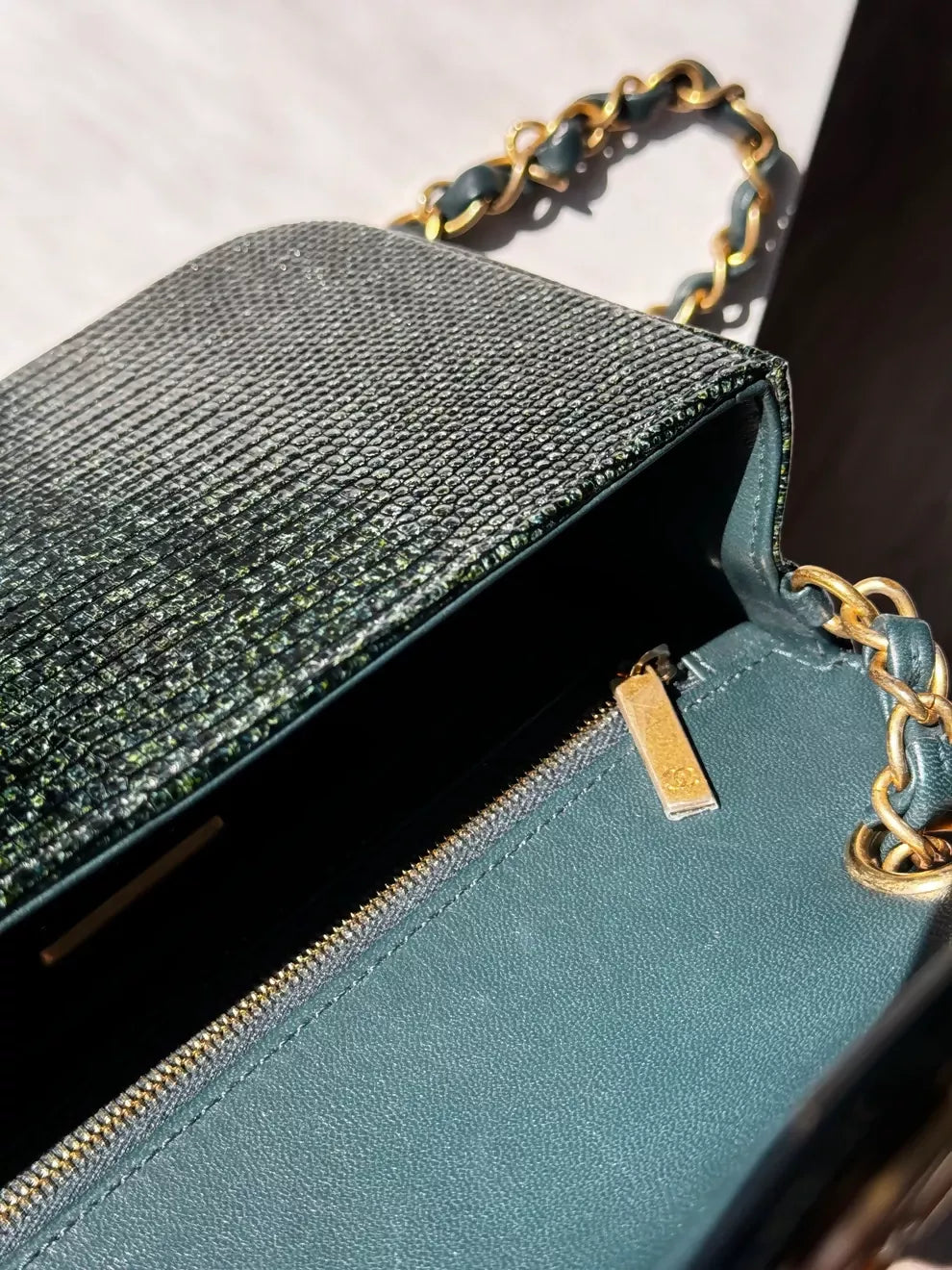 Chanel Mini Green Lizard Flap Bag
