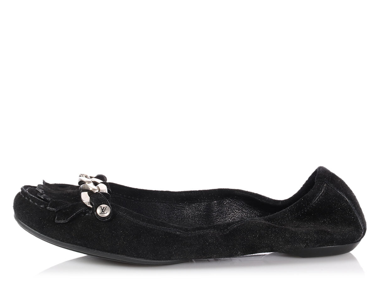 Louis Vuitton Black Suede Shimmer Whisper Ballerina Flats