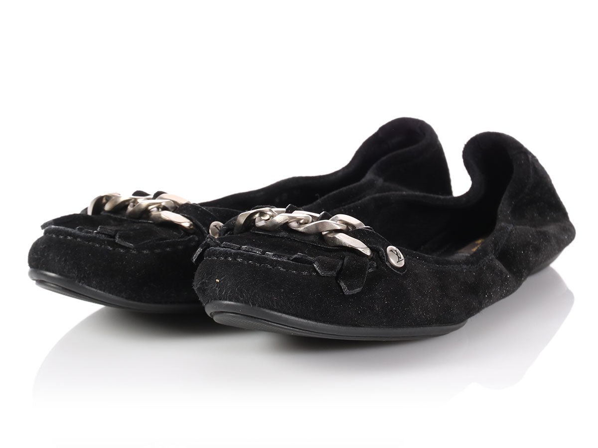 Louis Vuitton Black Suede Shimmer Whisper Ballerina Flats