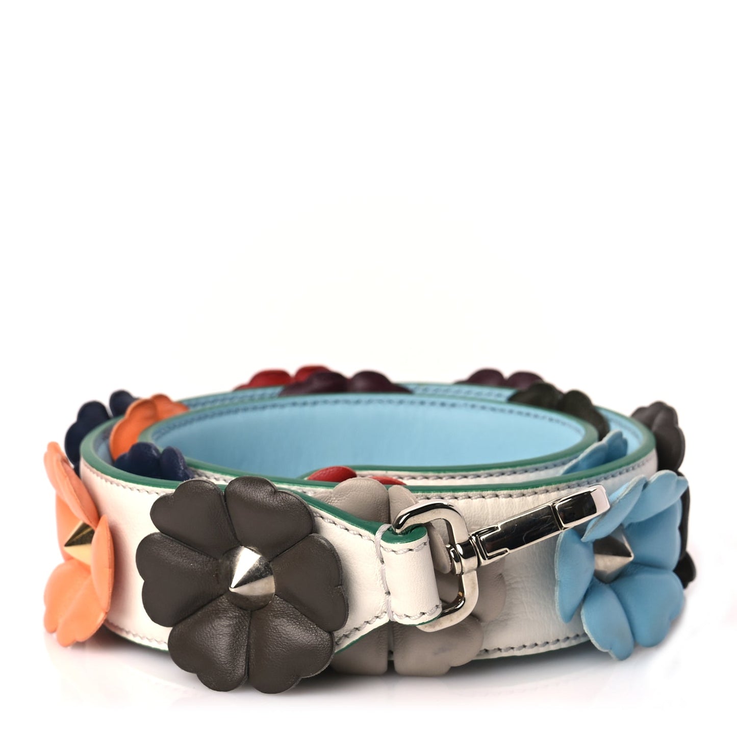 Fendi Vitello Dolce Flowerland Bi-Color Studded Strap You White Ice Multicolor