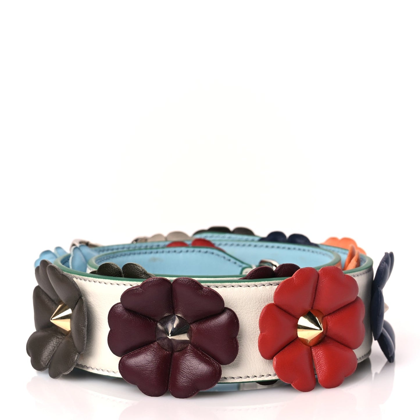 Fendi Vitello Dolce Flowerland Bi-Color Studded Strap You White Ice Multicolor