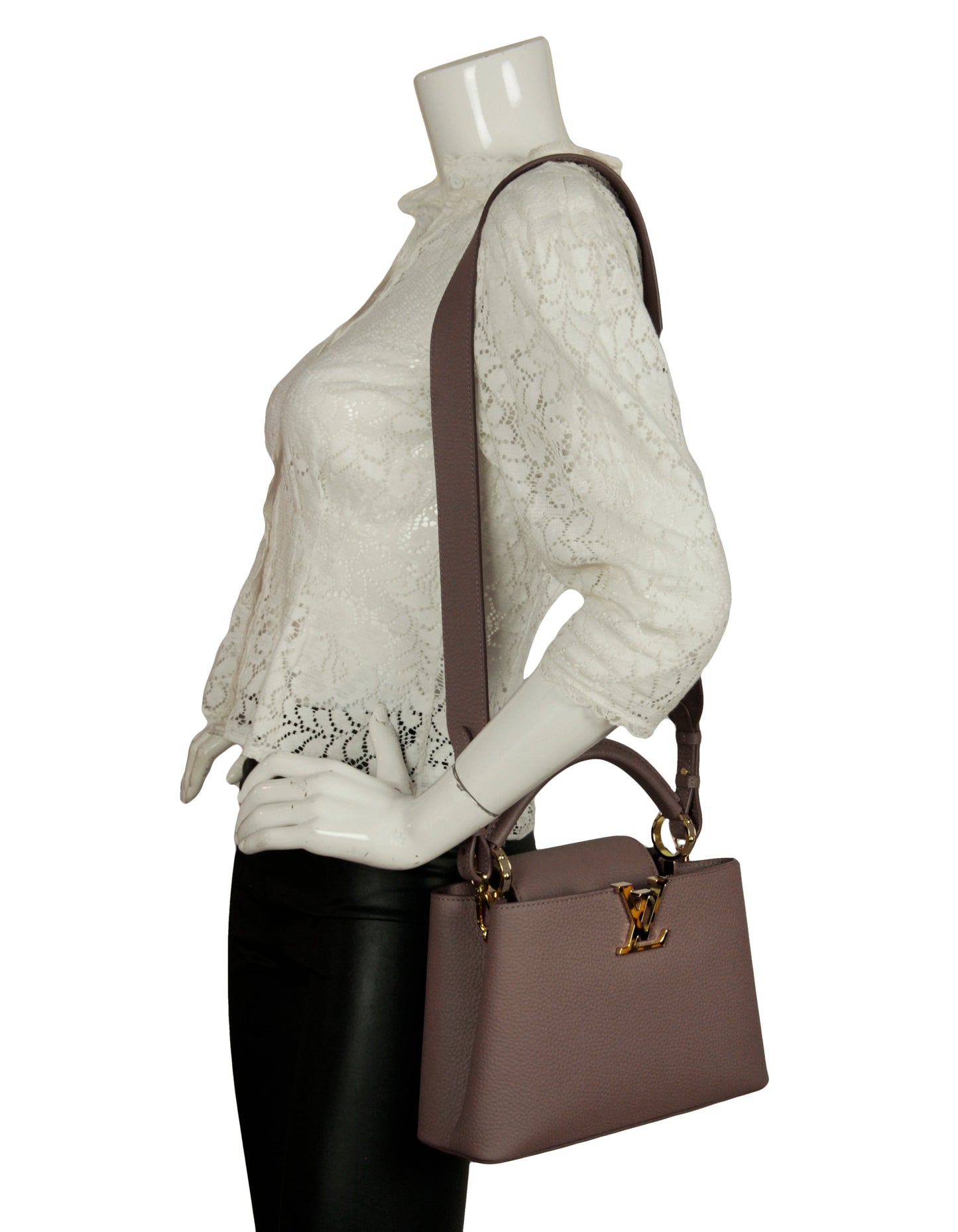 Louis Vuitton NEW Taupe Grey Leather Tortoise Capucines BB Bag