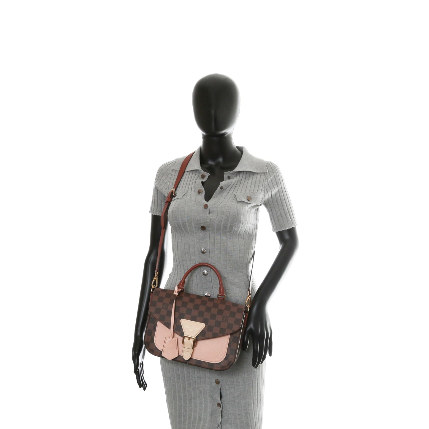 LOUIS VUITTON Beaumarchais Damier Ebene & Light Pink Top Handle - OUTLET FINAL SALE