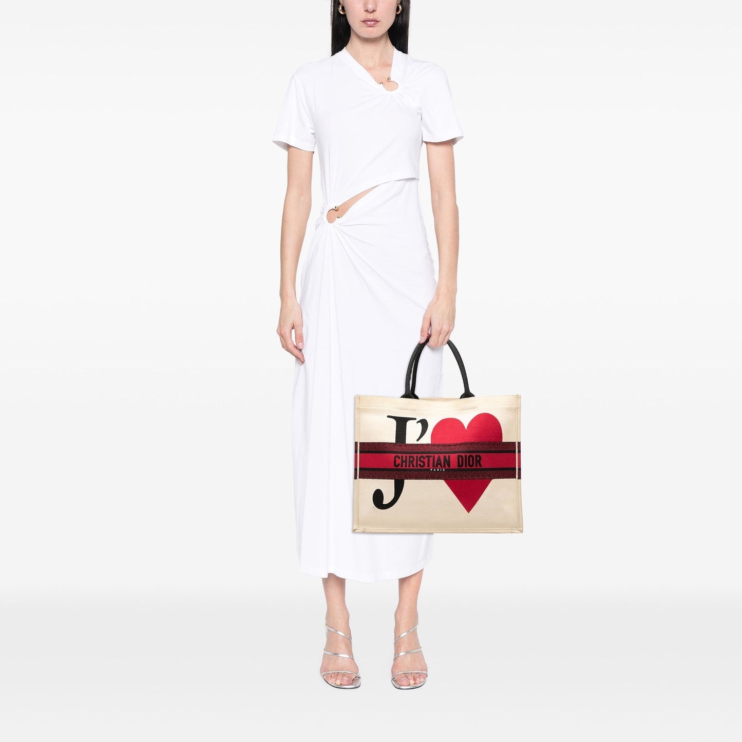 White Dior DiorAmour Large Embroidered Canvas Je T aime Book Tote