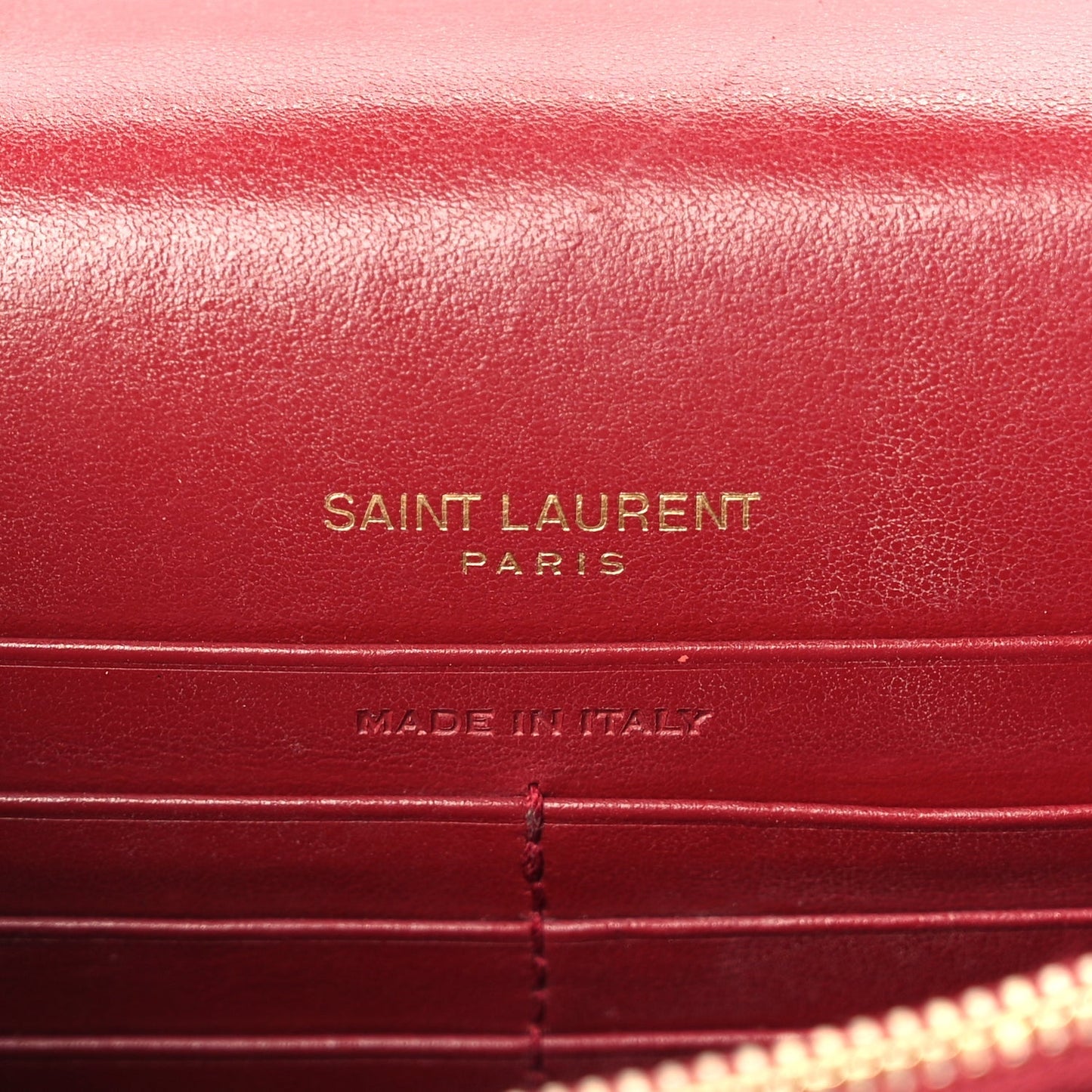 Saint Laurent Calfskin Crocodile Embossed Monogram Sunset Top Handle Chain Wallet Rouge Legion