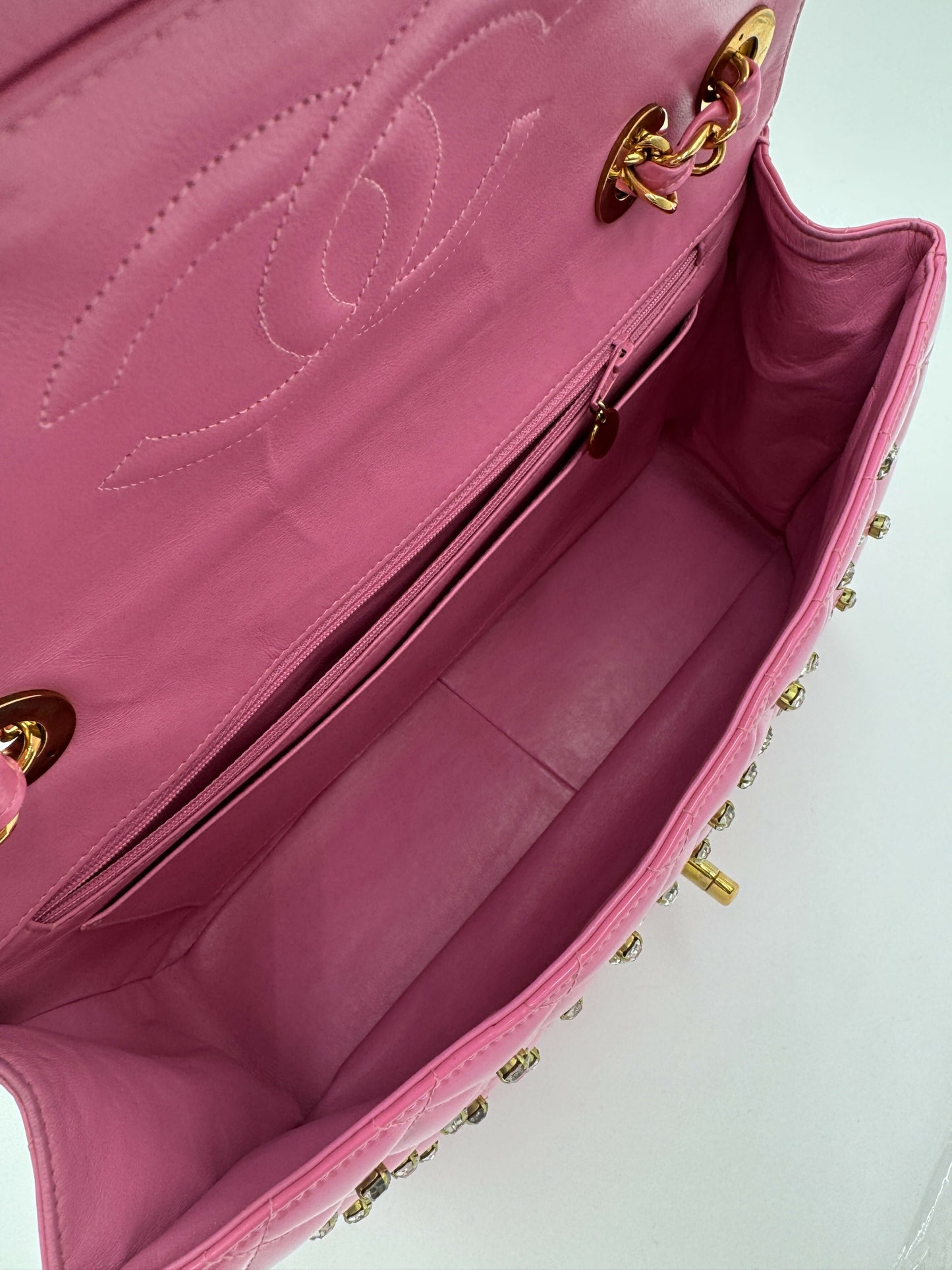 Chanel 1995  Barbie Pink Maxi Rhinestone Flap Bag