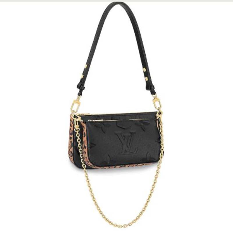 Louis Vuitton LV Unisex Black Multi Pochette Accessoires Embossed Supple Grained Cowhide Clutch