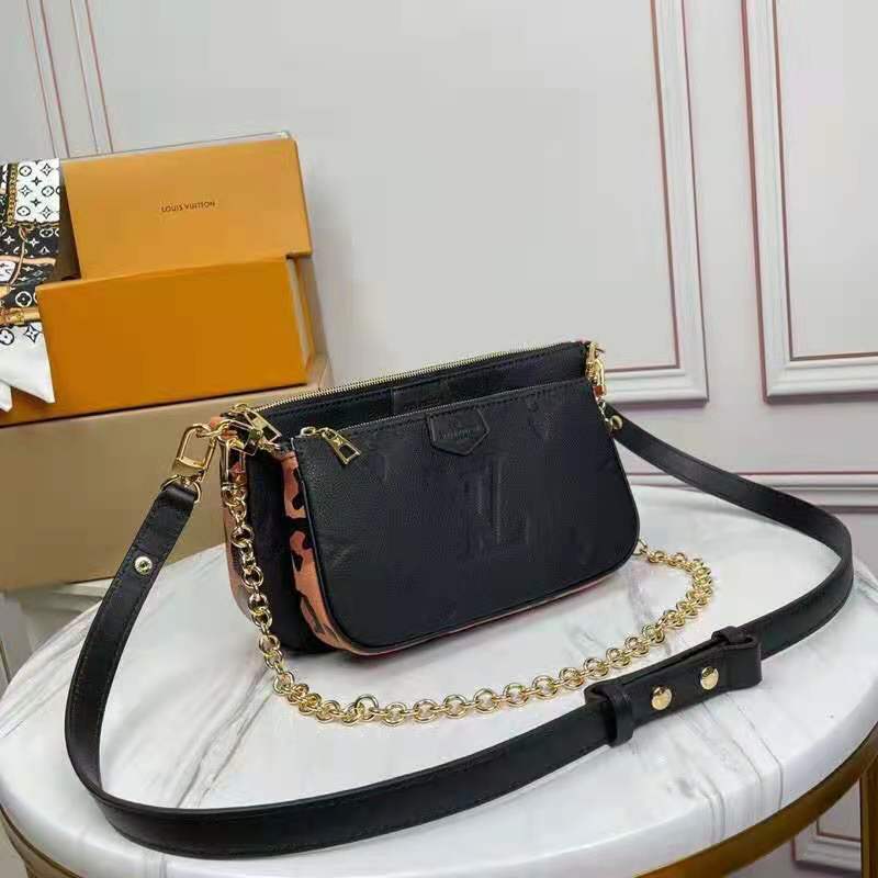 Louis Vuitton LV Unisex Black Multi Pochette Accessoires Embossed Supple Grained Cowhide Clutch