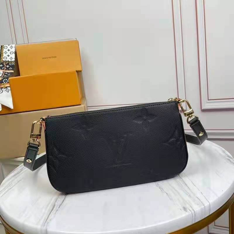 Louis Vuitton LV Unisex Black Multi Pochette Accessoires Embossed Supple Grained Cowhide Clutch