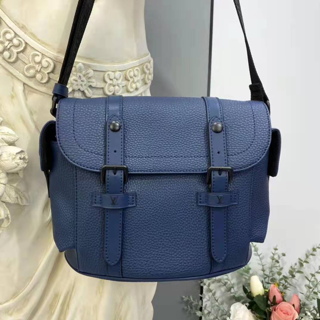 Louis Vuitton LV Unisex Christopher Messenger Navy Blue Taurillon Cowhide Leather Handbag