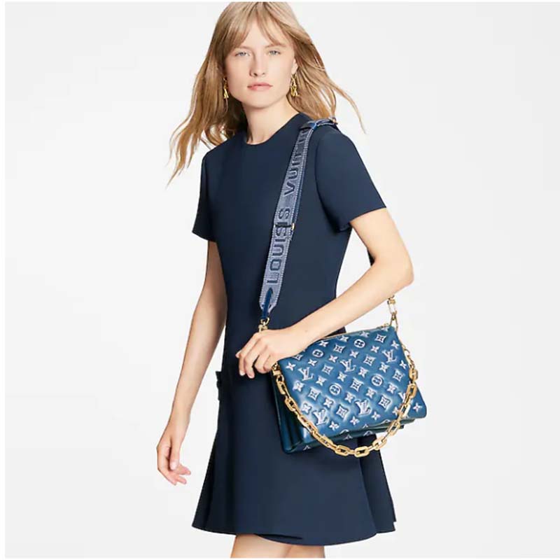 Louis Vuitton LV Unisex Coussin PM Handbag Navy Blue -Printed Lambskin